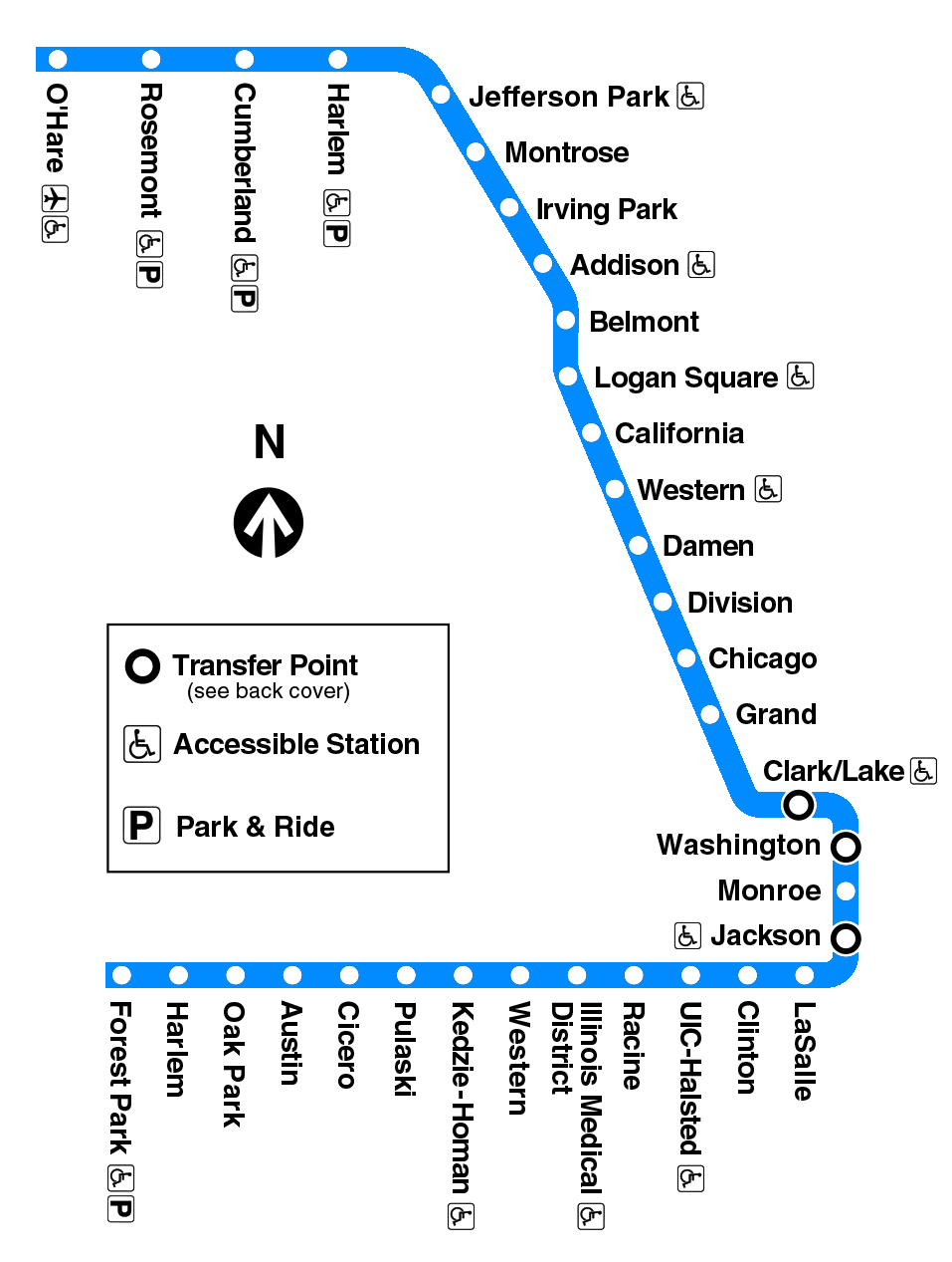 Chicago Metro Blue Line Stops (O’Hare – Forest Park Line)